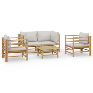 vidaXL Salon de jardin 5 pcs avec coussins gris clair bambou