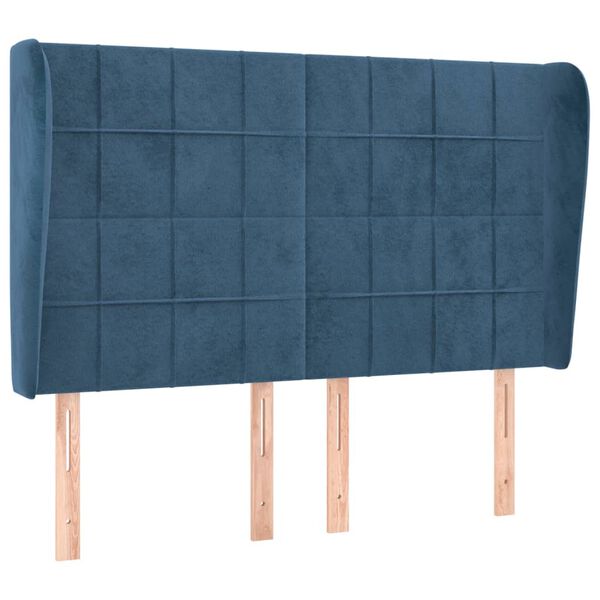 vidaXL T&ecirc;te de lit avec oreilles Bleu fonc&eacute; 147x23x118/128 cm Velours