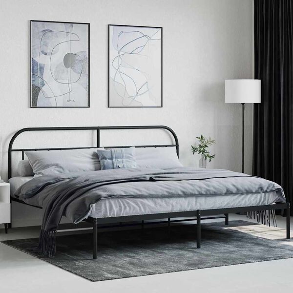 vidaXL Cadre de lit m&eacute;tal sans matelas avec t&ecirc;te de lit noir 200x200cm