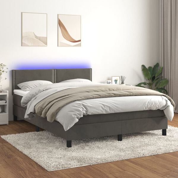 vidaXL Sommier &agrave; lattes de lit avec matelas LED Gris fonc&eacute; 140x200 cm