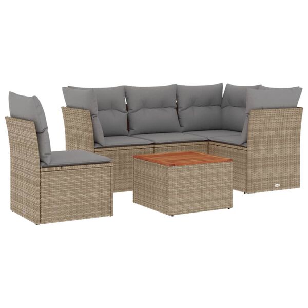 vidaXL Salon de jardin avec coussins 6 pcs beige r&eacute;sine tress&eacute;e