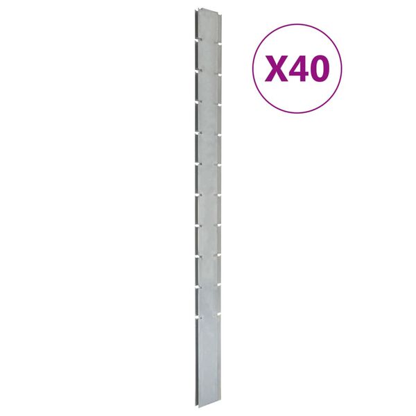vidaXL Poteaux de cl&ocirc;ture 40 pcs argent&eacute; 260 cm&nbsp;acier galvanis&eacute;
