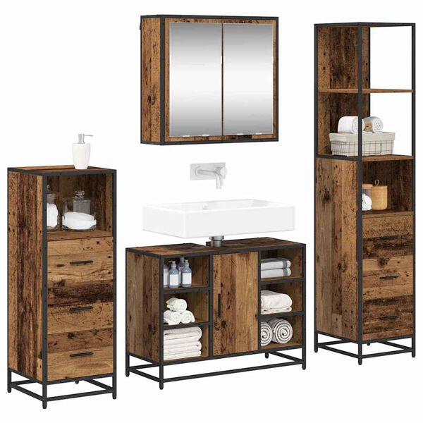 vidaXL Ensemble de mobilier de salle de bain 4 pcs Bois Ancien
