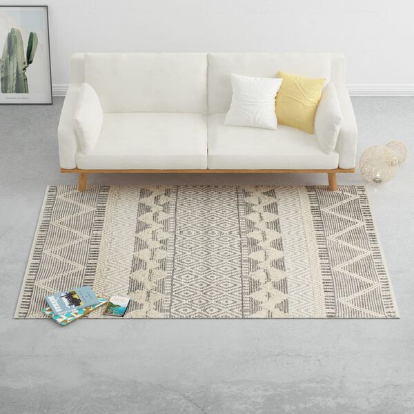 vidaXL Tapis Laine tiss&eacute;e &agrave; la main 160x230 cm Blanc/Gris/Noir/Marron