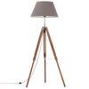 vidaXL Lampadaire &agrave; tr&eacute;pied Marron miel et gris Bois de teck 141 cm
