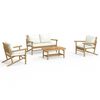 vidaXL Salon de jardin 4 pcs avec coussins blanc cr&egrave;me bambou