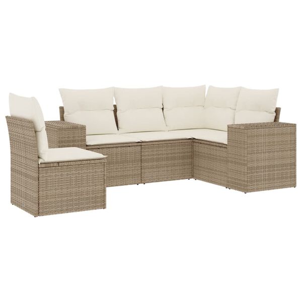 vidaXL Salon de jardin avec coussins 5 pcs beige r&eacute;sine tress&eacute;e