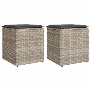 vidaXL Tabourets de jardin et coussins lot de 2 gris clair poly rotin