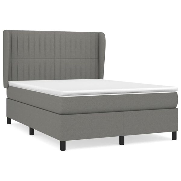 vidaXL Sommier &agrave; lattes de lit avec matelas Gris fonc&eacute; 140x200cm Tissu