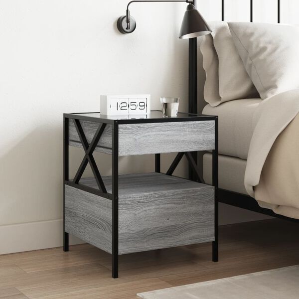 vidaXL Table de chevet avec LED infini sonoma gris 40x40x51 cm