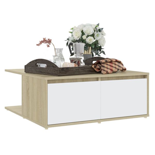 vidaXL Table basse blanc et chêne sonoma 80x80x31 cm bois d'ingénierie