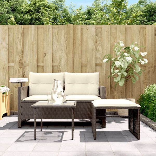 vidaXL Salon de jardin avec coussins 3 pcs marron r&eacute;sine tress&eacute;e