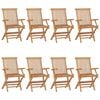 vidaXL Chaises de jardin avec coussins beige lot de 8 Bois teck massif