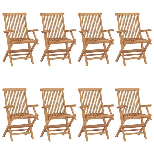 vidaXL Chaises de jardin avec coussins beige lot de 8 Bois teck massif