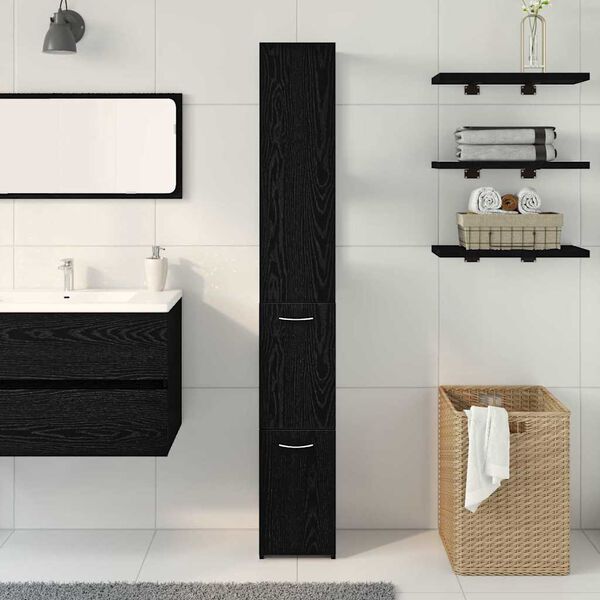 vidaXL Cabinet de salle de bain avec porte Ch&ecirc;ne noir 25 x 25 x 170 cm