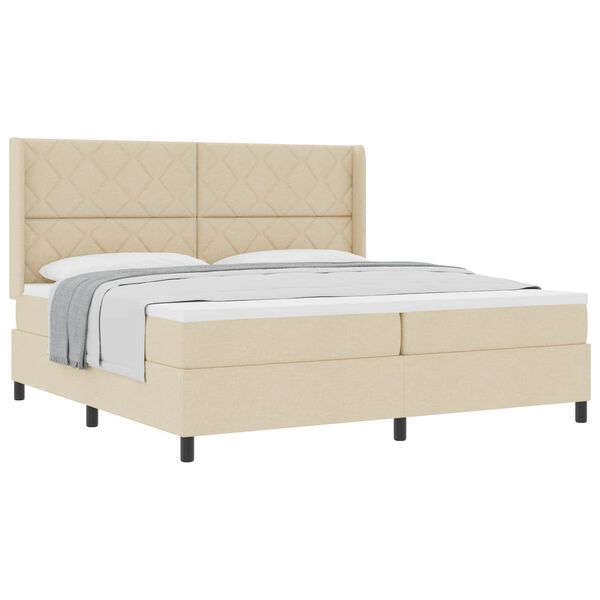 vidaXL Lit &agrave; ressorts avec matelas Cr&egrave;me 200 x 200 cm tissu