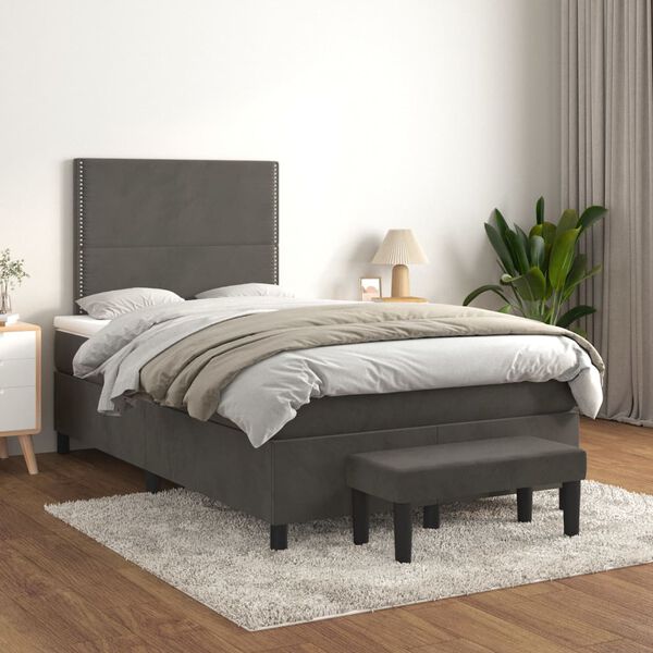 vidaXL Sommier &agrave; lattes de lit et matelas Gris fonc&eacute; 120x200cm Velours