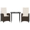 vidaXL Ensemble &agrave; manger de jardin 3 pcs et coussins marron poly rotin