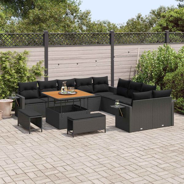 vidaXL Ensemble de canap&eacute; de jardin avec coussin 13 pcs Noir polyrotin