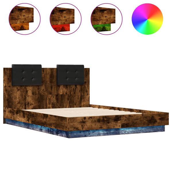 vidaXL Cadre de lit avec LED sans matelas chêne fumé 120x190 cm