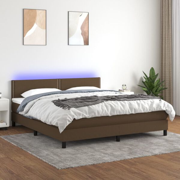vidaXL Sommier &agrave; lattes de lit matelas et LED Marron fonc&eacute; 160x200 cm