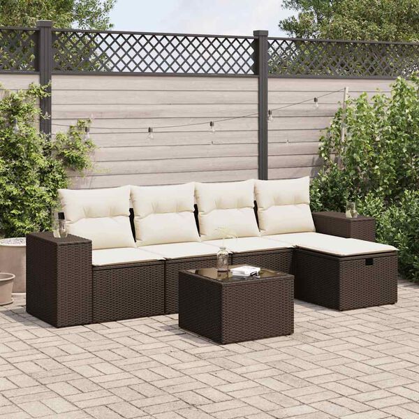 vidaXL Salon de jardin avec coussins 6 pcs marron r&eacute;sine tress&eacute;e
