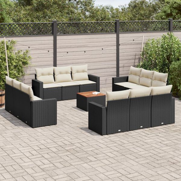 vidaXL Salon de jardin avec coussins 13 pcs noir r&eacute;sine tress&eacute;e