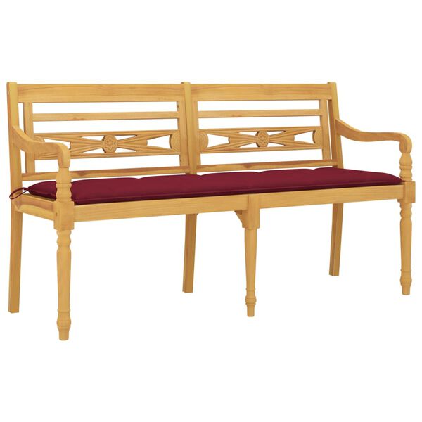 vidaXL Banc Batavia avec coussin rouge bordeaux 150cm Bois teck massif