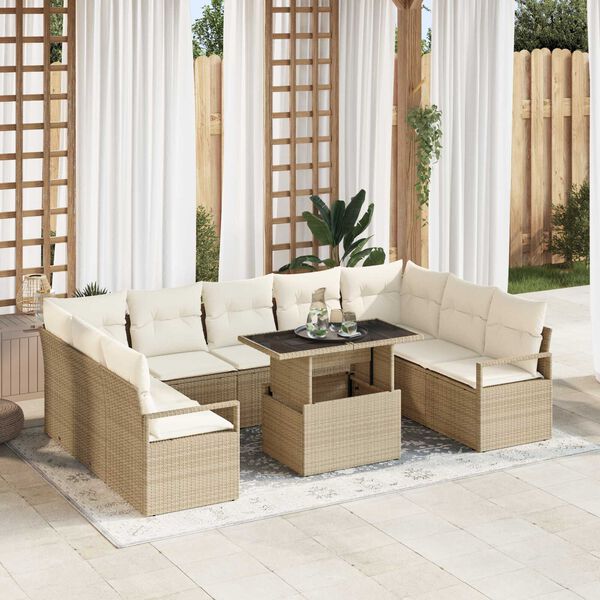 vidaXL Ensemble de canap&eacute; de jardin 10 pcs Beige Poly rotin