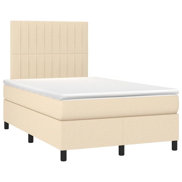 vidaXL Sommier &agrave; lattes de lit et matelas et LED Cr&egrave;me 120x200cm Tissu