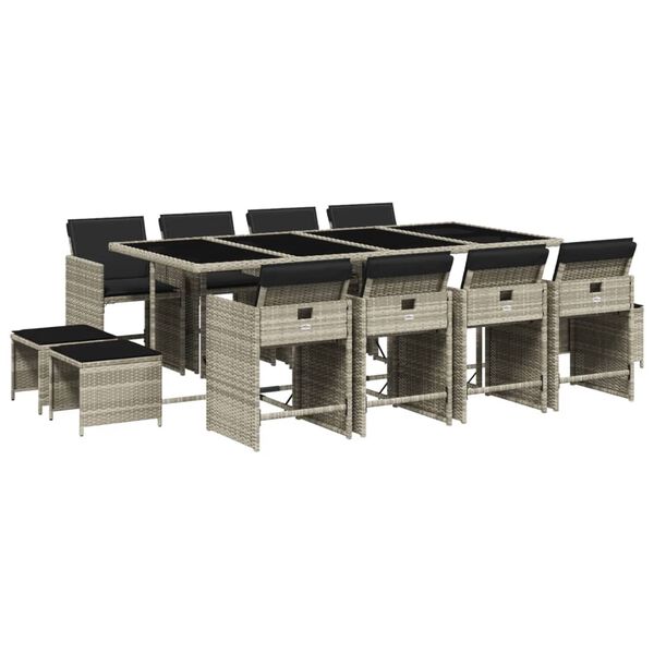 vidaXL Ensemble &agrave; manger de jardin et coussins 13 pcs gris clair rotin