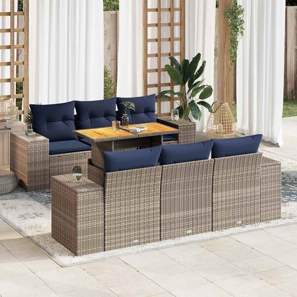 vidaXL Salon de jardin avec coussins 7 pcs gris r&eacute;sine tress&eacute;e