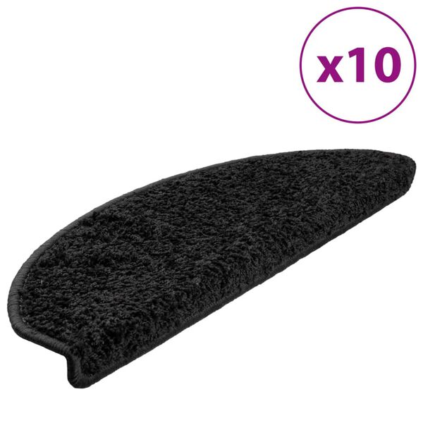 vidaXL Tapis d'escalier 10 pi&egrave;ces 65 x 21 x 4 cm Noir Demi-rond Grand