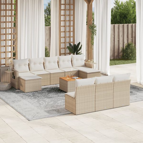 vidaXL Salon de jardin 11 pcs avec coussins beige r&eacute;sine tress&eacute;e