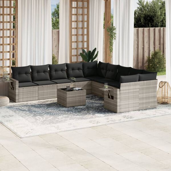 vidaXL Salon de jardin 11 pcs avec coussins gris clair r&eacute;sine tress&eacute;e