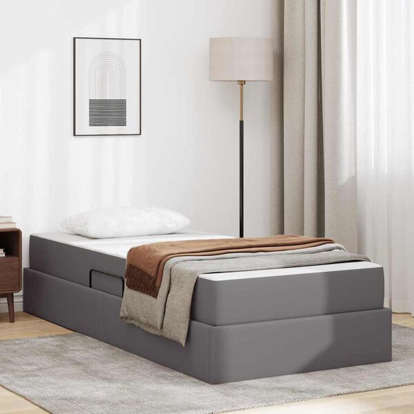 vidaXL Lit avec rangement et matelas avec matelas 2 pcs Gris Cuir
