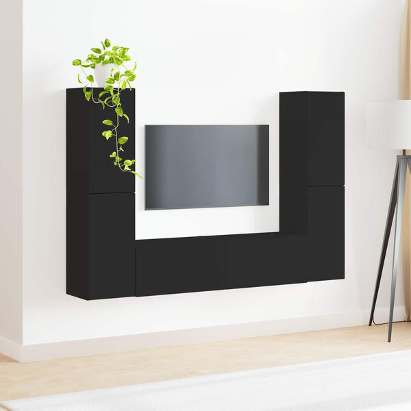 vidaXL Ensemble meuble TV 6 pcs Noir Bois d'ing&eacute;nierie