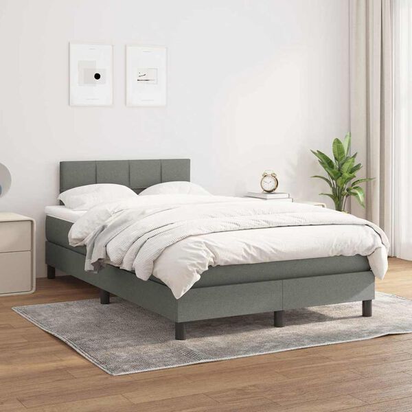 vidaXL Sommier &agrave; lattes de lit avec matelas Gris fonc&eacute; 120x200cm Tissu