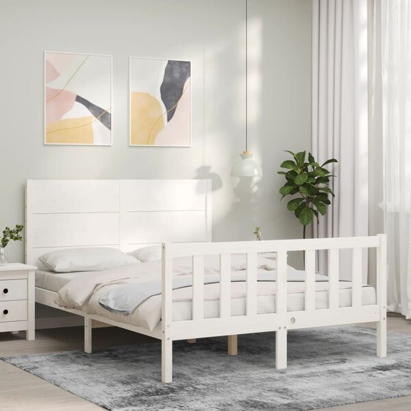 vidaXL Cadre de lit sans matelas blanc 140x190 cm bois de pin massif