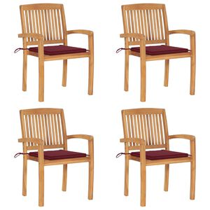 vidaXL Chaises de jardin empilables avec coussins lot de 4 Teck solide