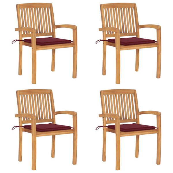 vidaXL Chaises de jardin empilables avec coussins lot de 4 Teck solide
