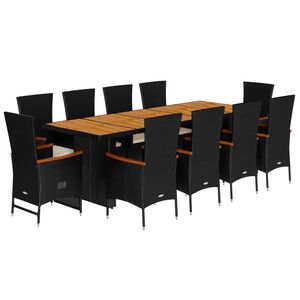 vidaXL Ensemble &agrave; manger de jardin 11 pcs coussins noir r&eacute;sine tress&eacute;e