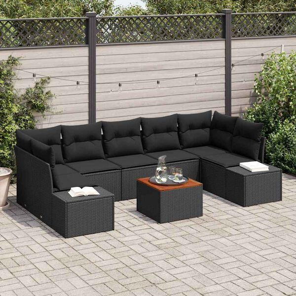 vidaXL Ensemble de canap&eacute; de jardin avec coussin 8 pcs Noir polyrotin
