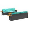 vidaXL Salon de jardin 9 pcs avec coussins noir r&eacute;sine tress&eacute;e