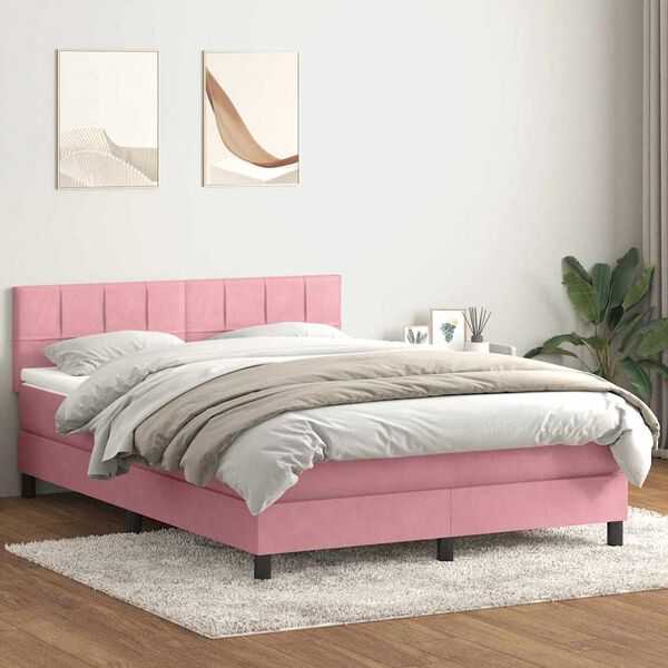 vidaXL Sommier &agrave; lattes de lit avec matelas rose 160x220 cm velours