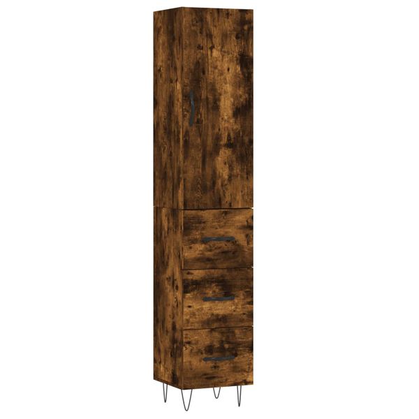 vidaXL Buffet haut Ch&ecirc;ne fum&eacute; 34,5x34x180 cm Bois d'ing&eacute;nierie