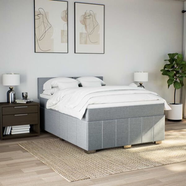 vidaXL Sommier &agrave; lattes de lit avec matelas Gris clair 160x200cm Tissu