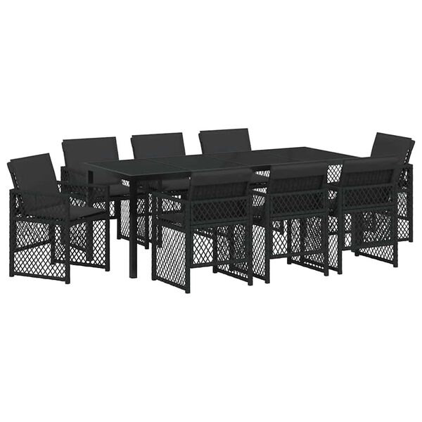 vidaXL Ensemble de salle &agrave; manger pour jardin 9 pcs Noir polyrotin