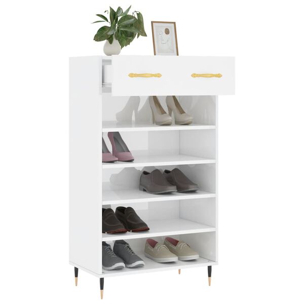 vidaXL Armoire &agrave; chaussure Blanc brillant 60x35x105 cm Bois ing&eacute;nierie