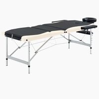 vidaXL Table de massage pliable 3 zones Aluminium Noir et beige